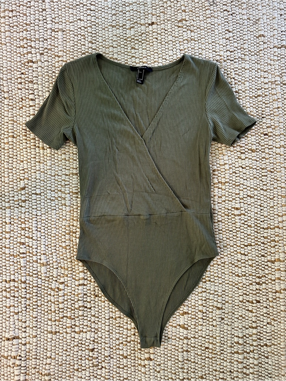 Forever 21 Olive Green Ribbed Wrap-Front Bodysuit